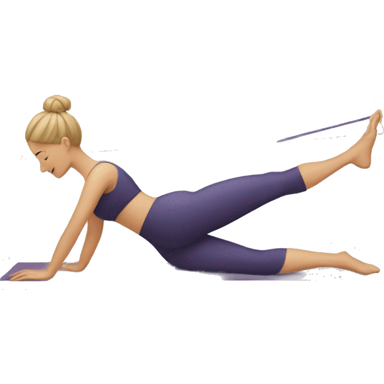 A woman doing Pilates with an elastic band on her foot emoji