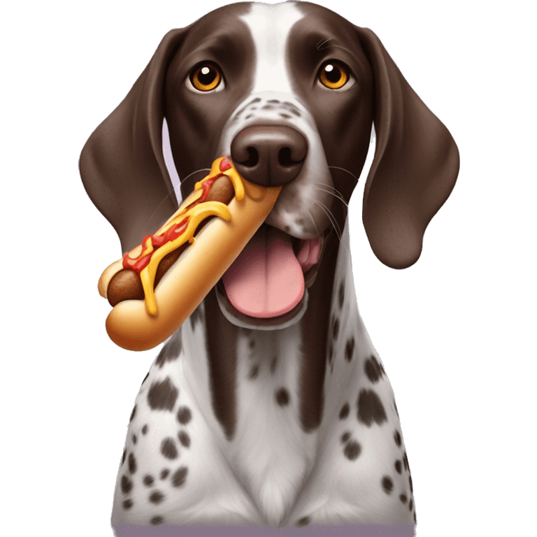 German pointer dog eating a hotdog emoji