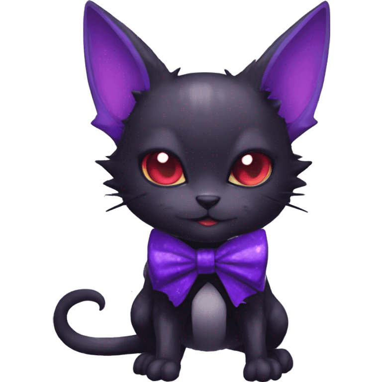 cool kawaii black purple red ethereal fantasy beautiful elegant nargacuga-bat-cat-Fakemon collar harness bow tie and leg spats full body emoji