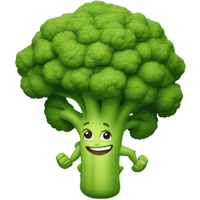 Generate a cartoonish broccoli emoji flexing its muscular arms with a confident smile. emoji