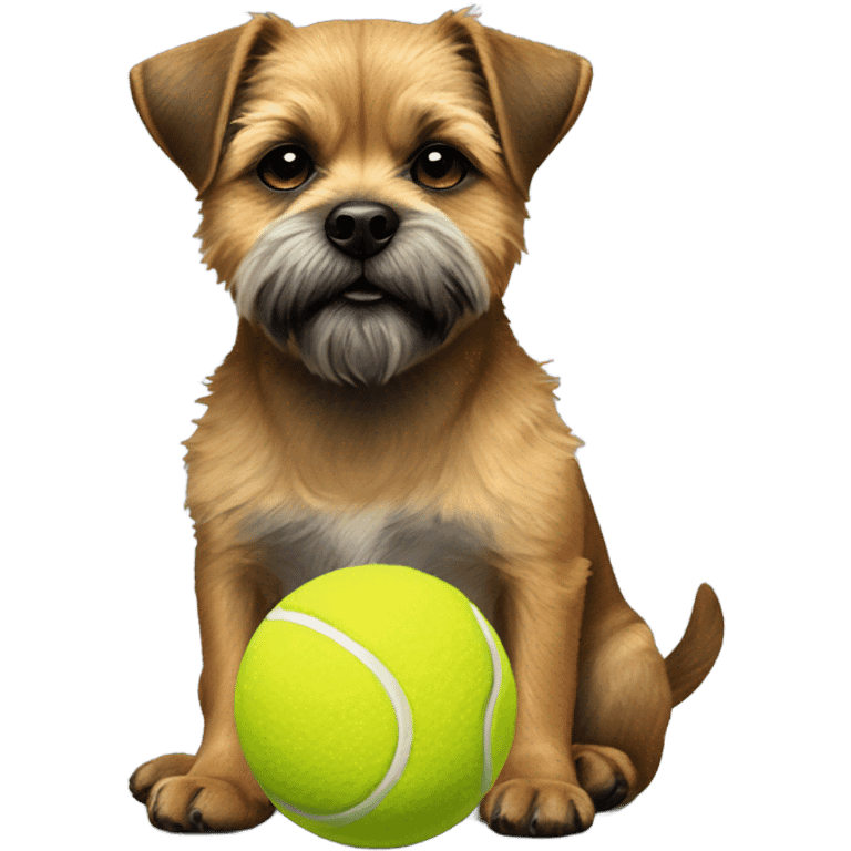 Border Terrier sitting with tennis ball on her paws emoji