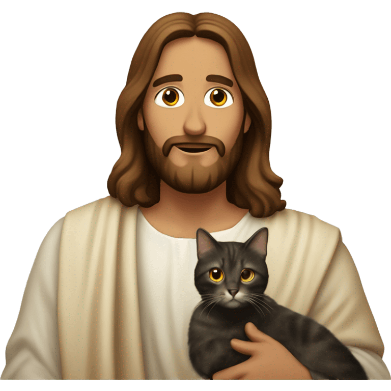 jesus holding a tortoiseshell cat emoji