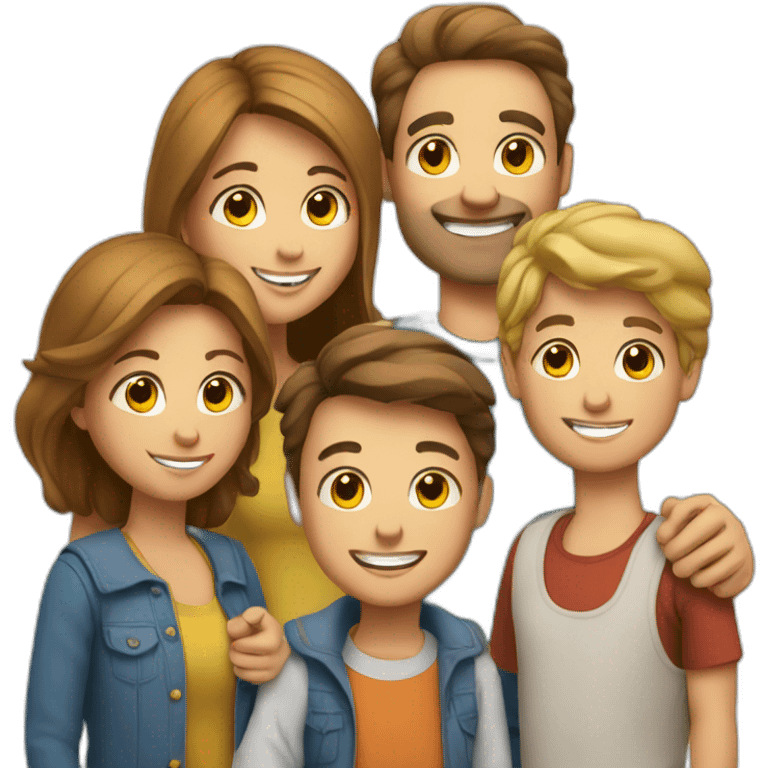 happy family of 5 writing together emoji