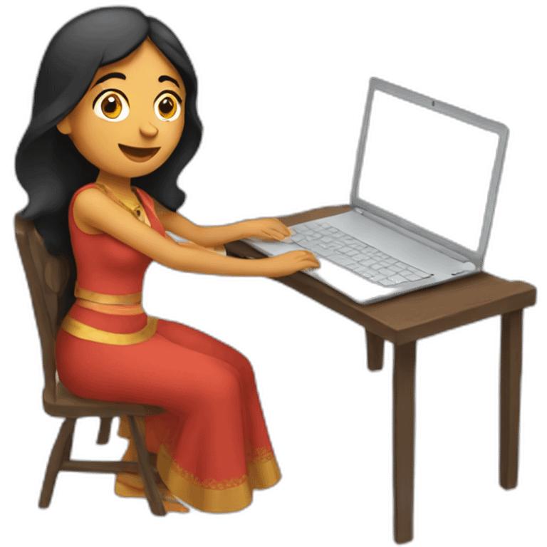 Indian woman typing on a MacBook emoji