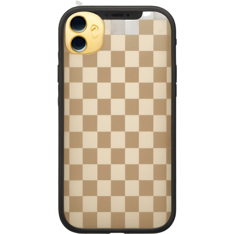 white iPhone 14 with beige checkered case emoji