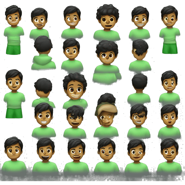 niño con sudadera verde y negra, pelo rojo, cara feliz emoji