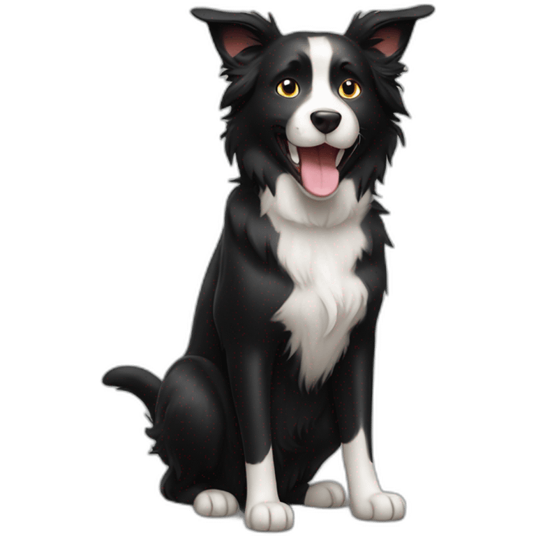 Black cat playing with border collie emoji