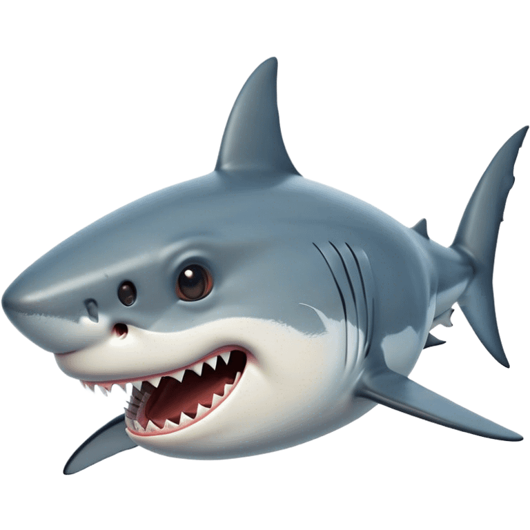 Cinematic Comical Great White Shark Portrait Emoji, Head tilted dramatically with an exaggeratedly shocked expression, featuring its iconic pointed snout, wide, comically expressive eyes, and a sleek body with a prominently defined dorsal fin, Simplified yet hilariously expressive features, highly detailed, glowing with a slightly sassy oceanic glow, high shine, dramatic yet playful, stylized with an air of cheeky marine mischief, soft glowing outline, capturing the essence of a meme-worthy great white shark that looks ready to side-eye its way into viral fame! emoji