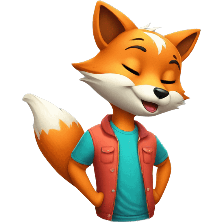 an anthropomorphic fox sending a kiss. The fox is wearing a colorful T-shirt and has a cheerful expression on his face. emoji