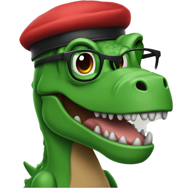 Green Trex wearing red beret and eyeglasses  emoji