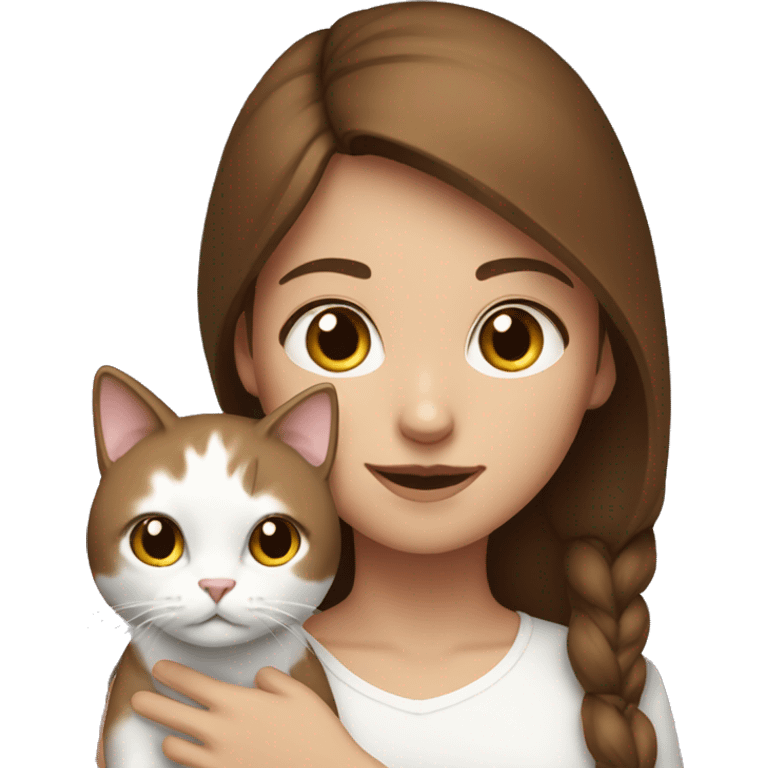 brown hair girl with a white and brown cat emoji