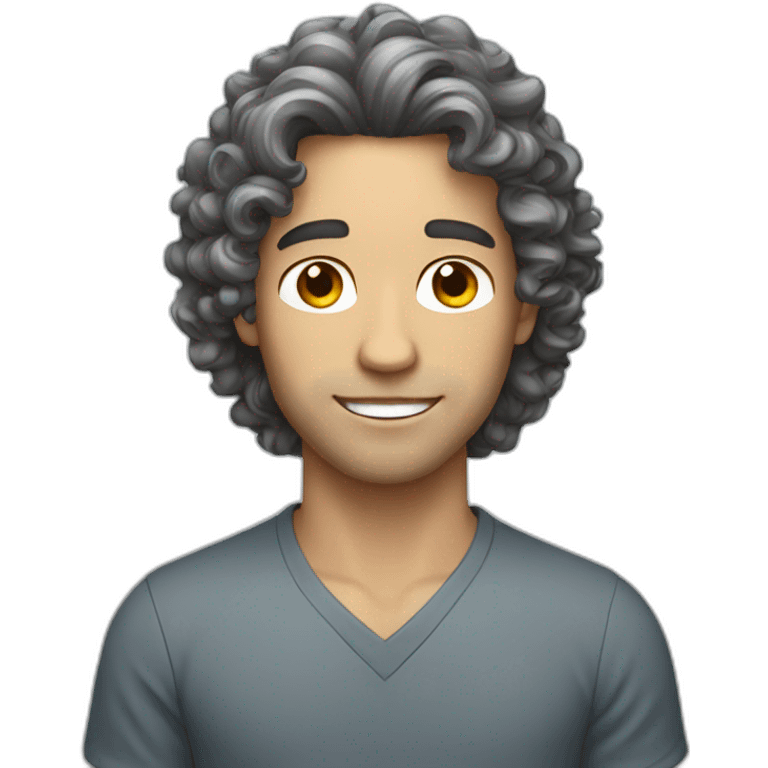 guy with long dark curly hair, white skin emoji