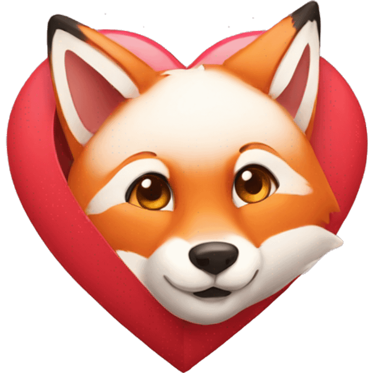 cute fox hiding behind heart emoji