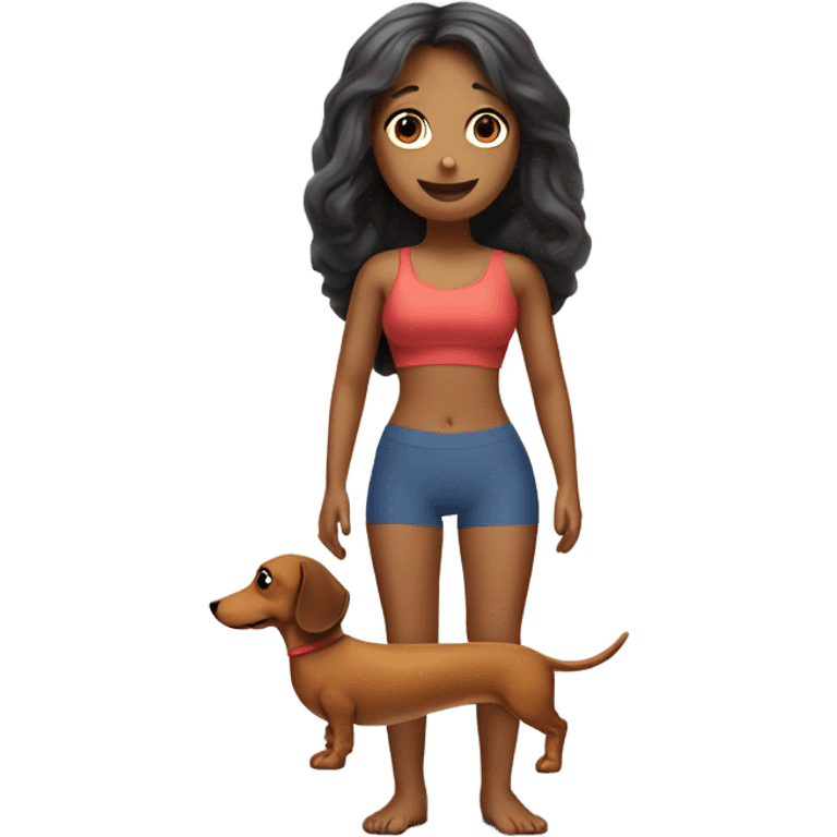 Very tiny waist pilates girl with a dachshund emoji