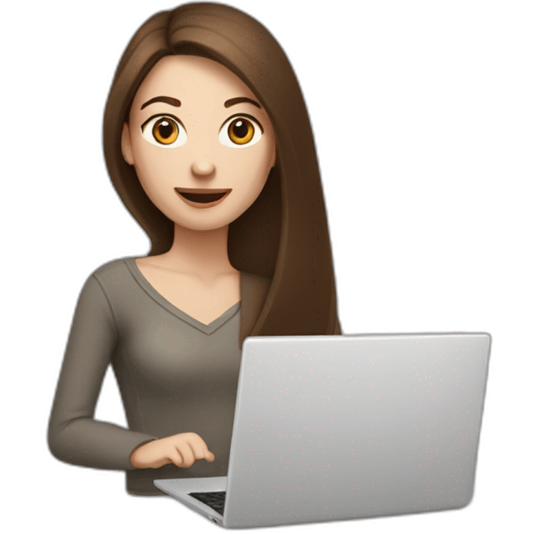 woman with long straight brown hair and pale skin throwing laptop and a coffee mug in the air emoji