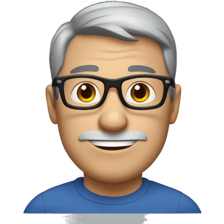 grey short hair middle age man, blue polo long sleeves, black glasses, giving thumbs u emoji