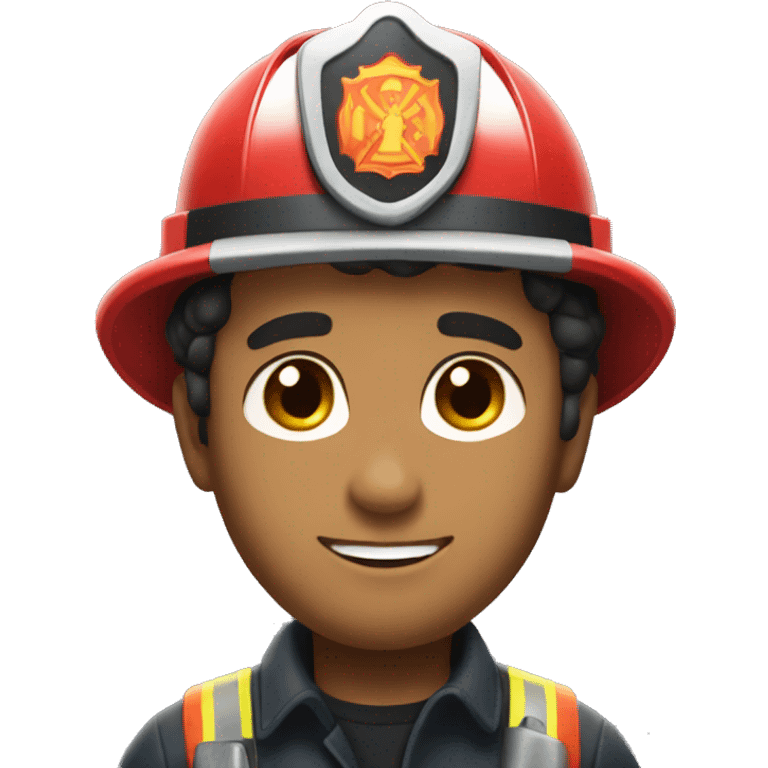 Fireman with dark hair and fire car emoji