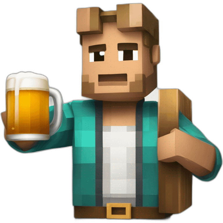 Un personnage Minecraft tenant une bière emoji