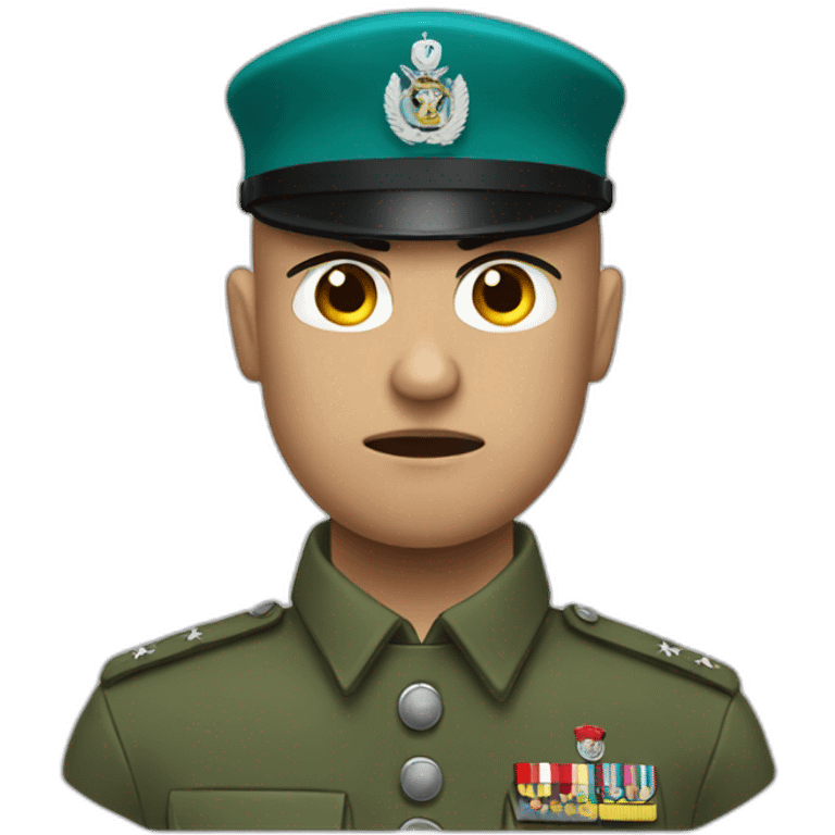 Bald white angry soldier with teal beret and idf uniform emoji