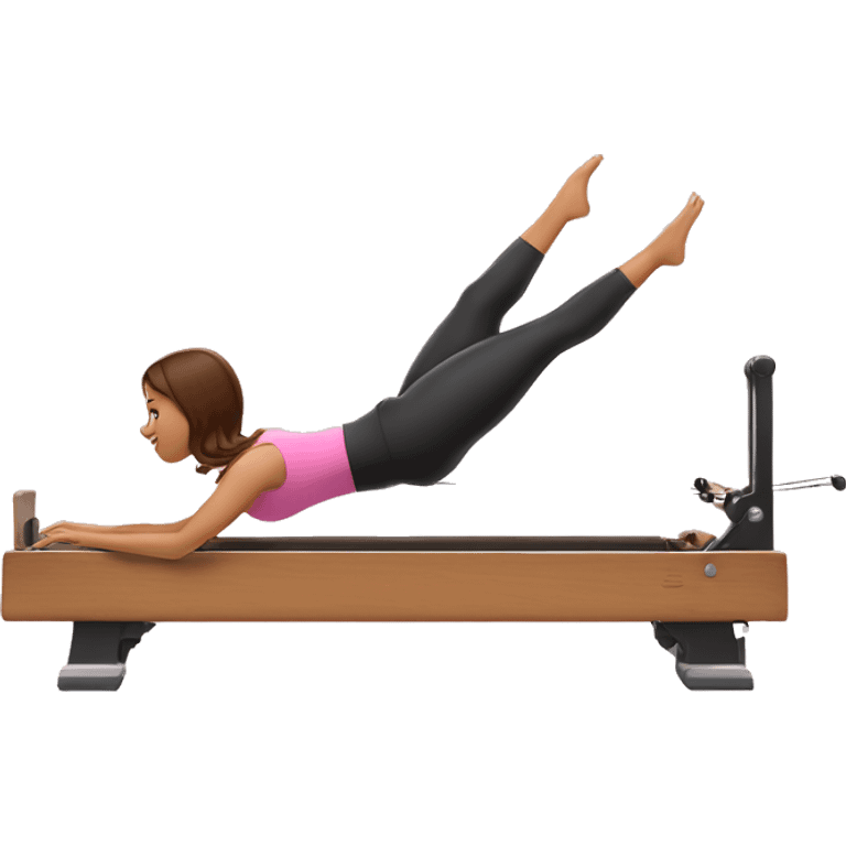 Latina girl with brown hair doing Pilates on reformer with pink tiara make her body is smaller emoji