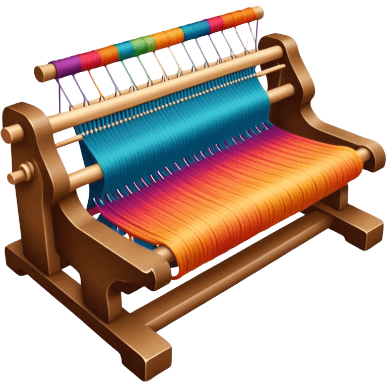 Carpet weaving icon, weaving loom, colorful threads, woven carpet design, intricate patterns, minimalistic style, clean lines, transparent background. emoji