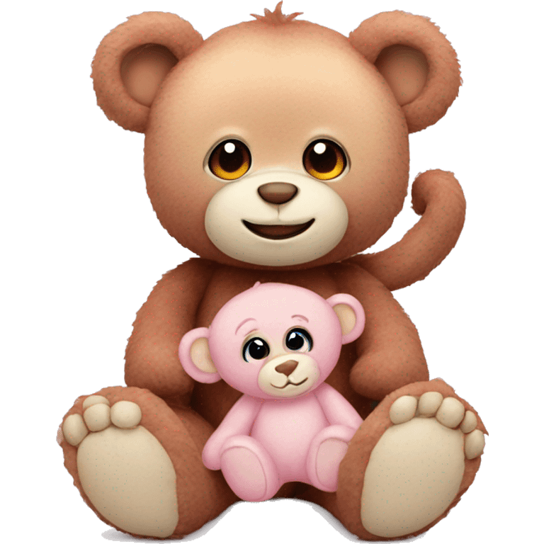 Light pink teddy bear with monkey teddy same size emoji