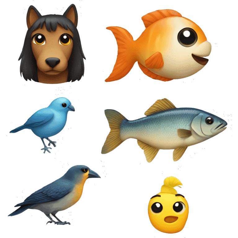 a cat, a horse, a fish, and a bird emoji