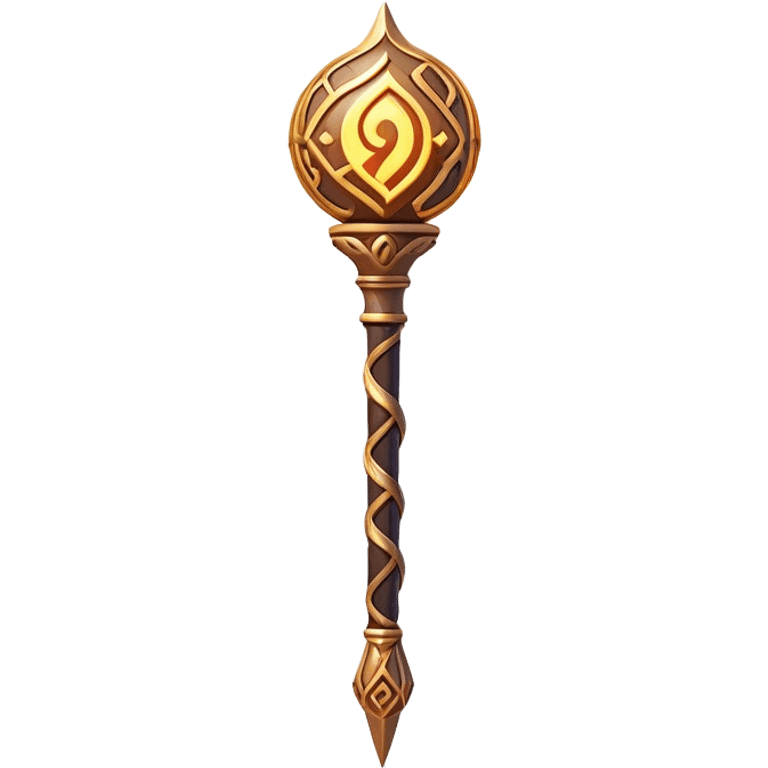 Clash of Clans aesthetic: Cinematic Playful Magic Staff Emoji, rendered in a 3D vector-style similar to standard emojis with minimal shading and bold, simplified shapes. A compact, isometric enchanted staff with intricate runic carvings and a glowing orb at its tip, softly glowing with a mystical arcane charm. Simplified yet unmistakably iconic, highly detailed and consistent, glowing with a soft radiant glow and high shine. Stylized with a touch of legendary sorcery and a soft glowing outline, capturing the essence of a powerful magic staff with a friendly, playful vibe! emoji