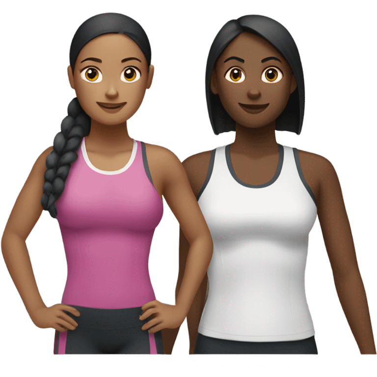 2 woman in sportswear talking emoji