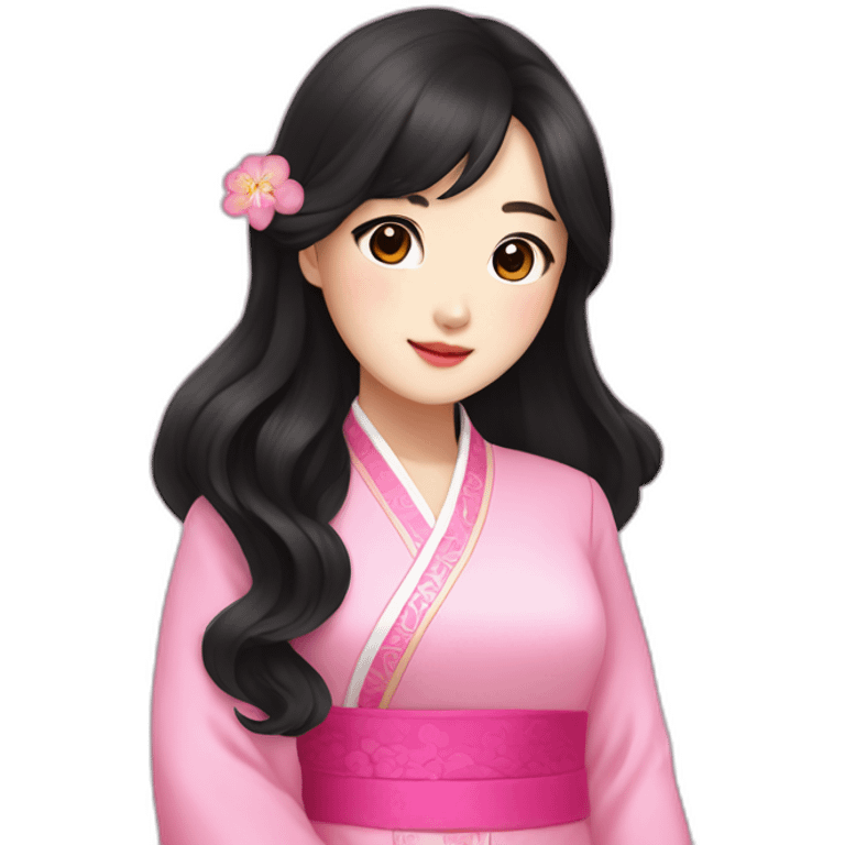 cute go yoon jung with wavy black hair posing with pink ao dai half body emoji