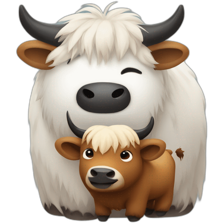 Cute panda and highland cattle cuddling emoji