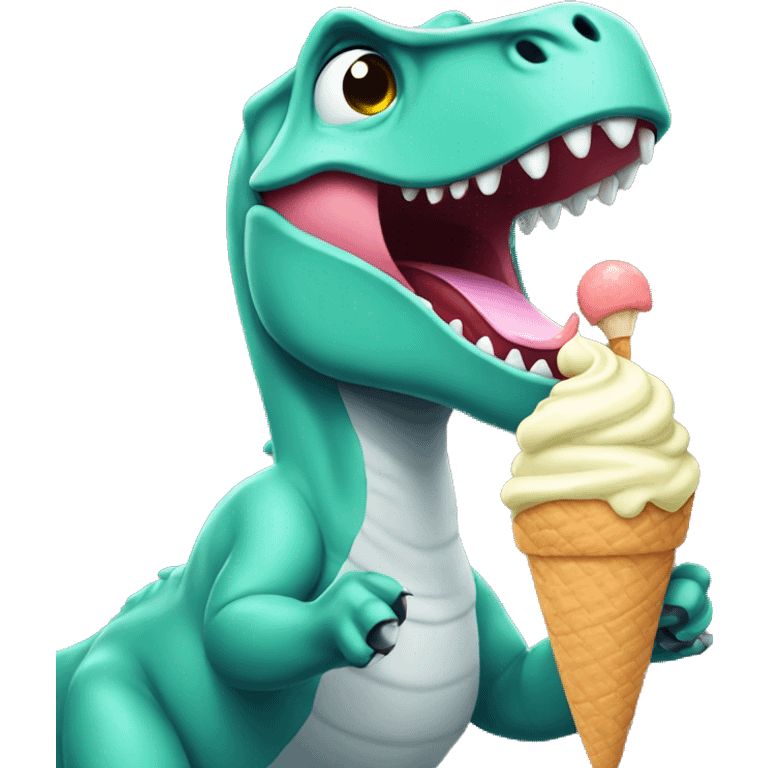 Dinosaur eating ice cream emoji