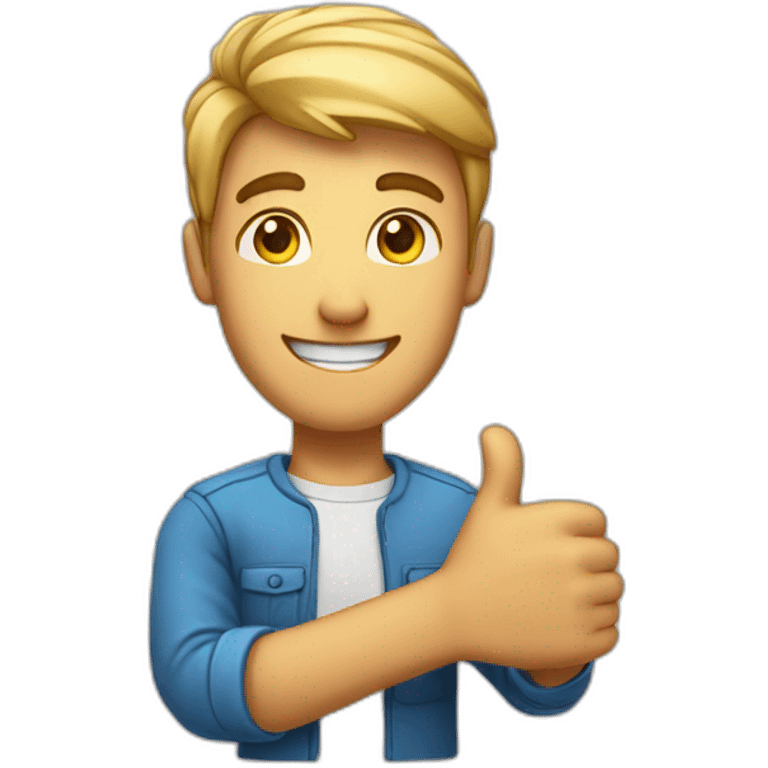 male character with a facial expression that conveys intelligence and technical skills, while making a thumbs-up gesture to indicate approval emoji