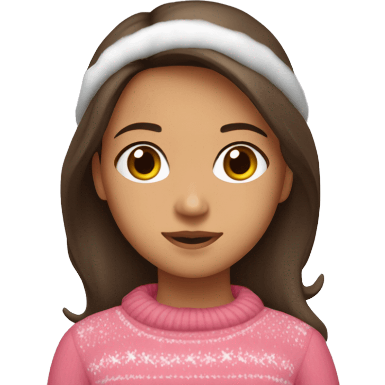 winter, christmas, hispanic, long brown hair, girl, brown eyes, child, full body, pink sweater emoji