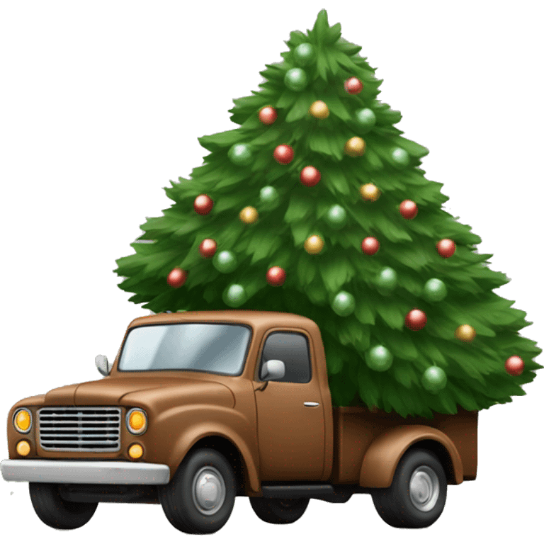 Old brown truck carrying a Christmas tree side view  emoji