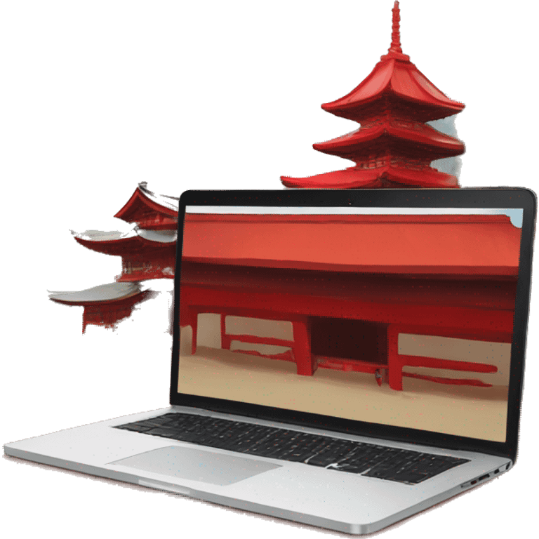 laptop overlooking red shrine emoji