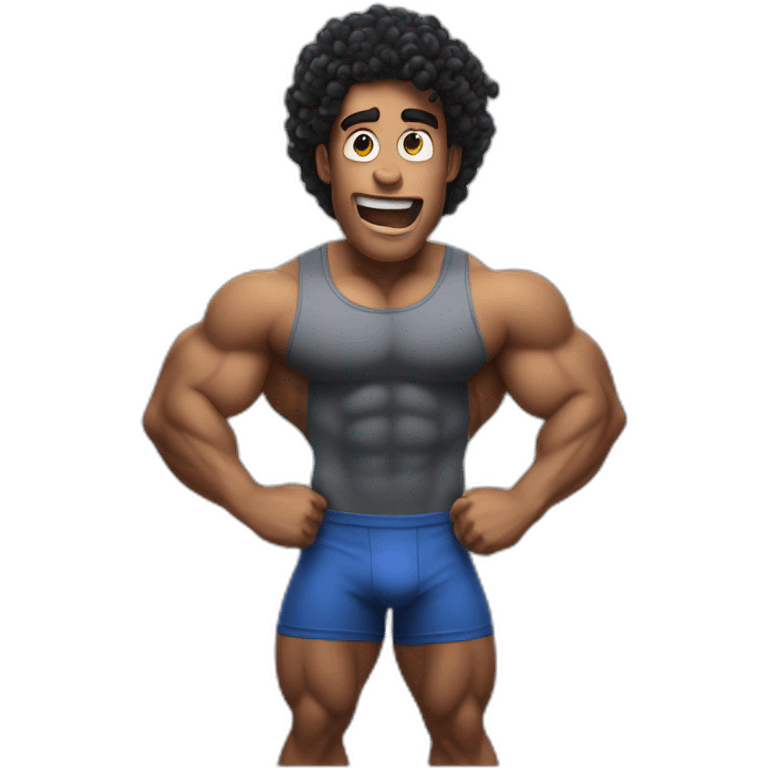 bodybuilder(with black curly hair) posing and surprised emoji