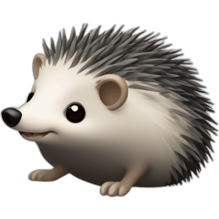 Hedgehog dark gray quills one black ear one white ear full body emoji