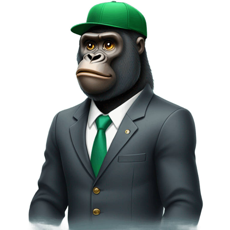 Gorilla in a suit and green baseball hat emoji