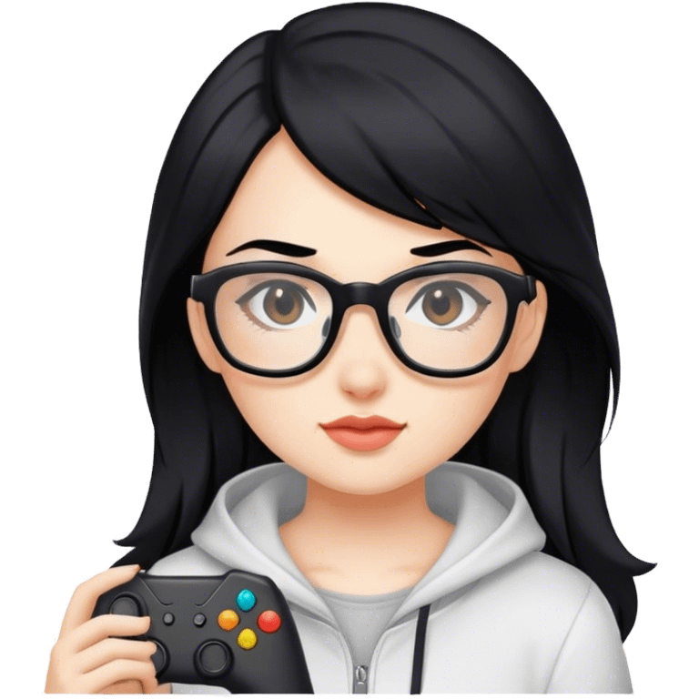 gamer girl with black hair and glasses emoji