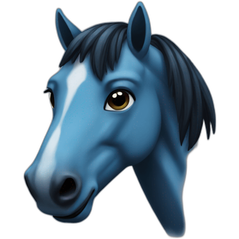 A horse blue with black teeth’s emoji