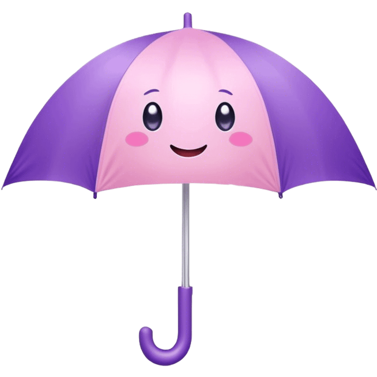 Cute Kawaii Umbrella, small and cute, soft pastel pink and purple, tiny rain droplets smiling down, a chubby round handle, big sparkling eyes full of joy! emoji