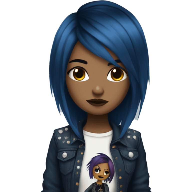 punk rock emo girl brown skin dark blue hair  emoji