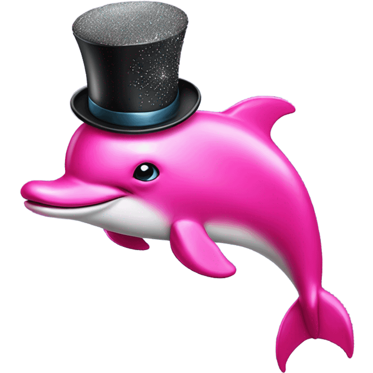 Hot pink dolphin with a top hat and monocle and glitter  emoji