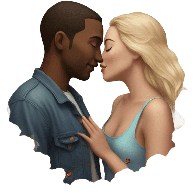 Hyper Realistic Couple kissing surrounded by roses and butterflies  emoji