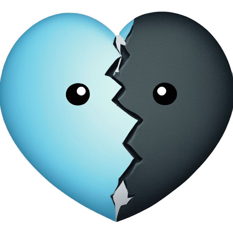 Broken heart having colour half part lightblue and other half part black with black border and light blue background  emoji