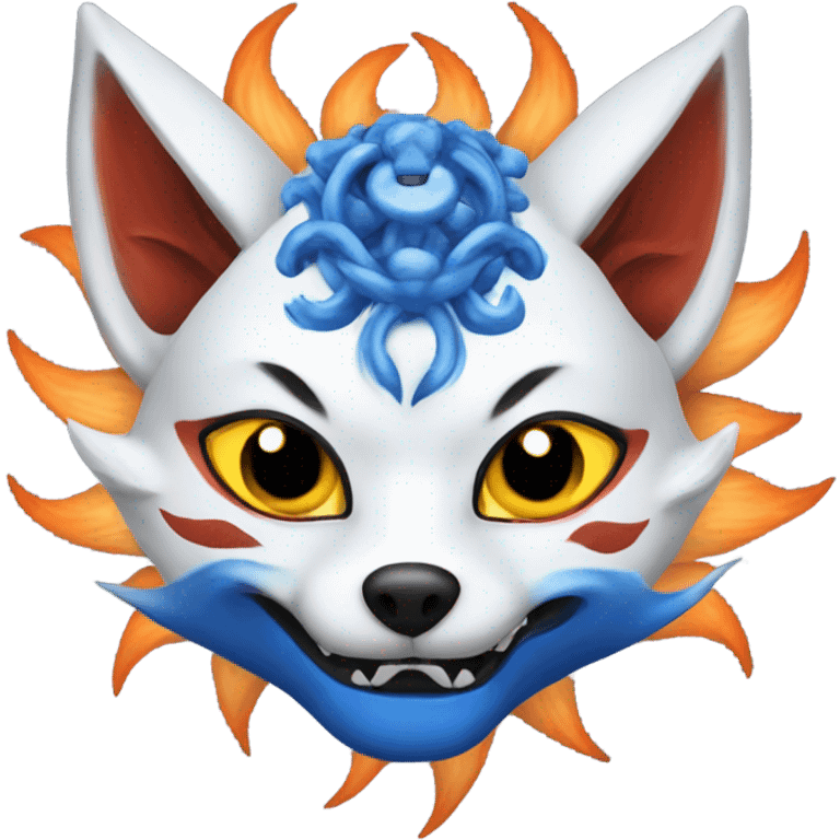 Nine-tailed Fox with blue japanese demon mask emoji