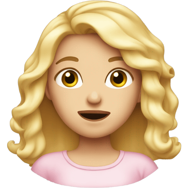 blonde girl with pink cheeks and looking embarrassed  emoji