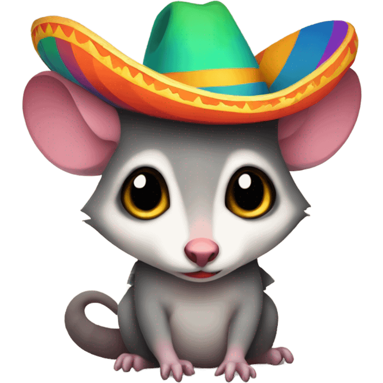 Possum with skinny tail wearing a colorful sombrero  emoji