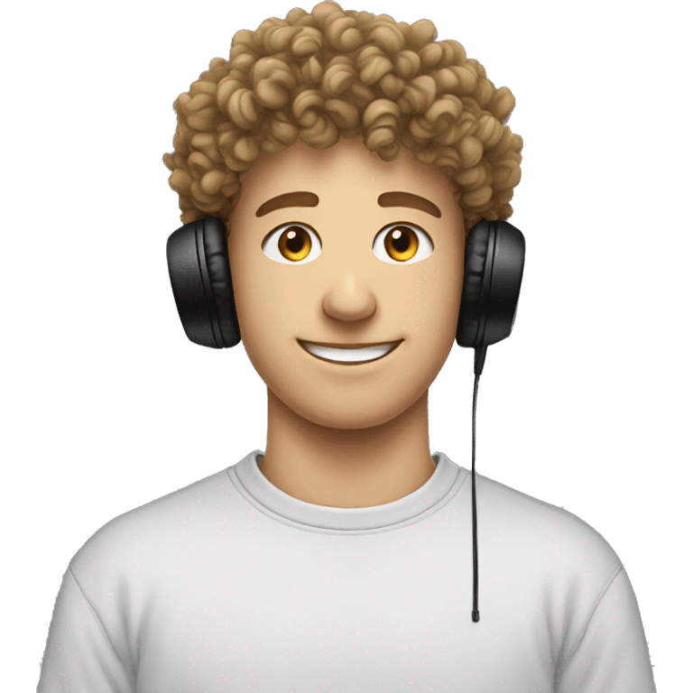 super curly white teen man black headphones on neck sweatshirt  emoji